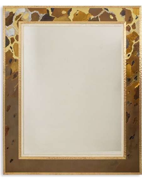 Miroir en marqueterie de laiton oxydé et patiné. Travail d’artiste -Bozaart
