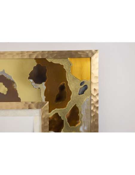 Miroir en marqueterie de laiton oxydé et patiné. Travail d’artiste -Bozaart