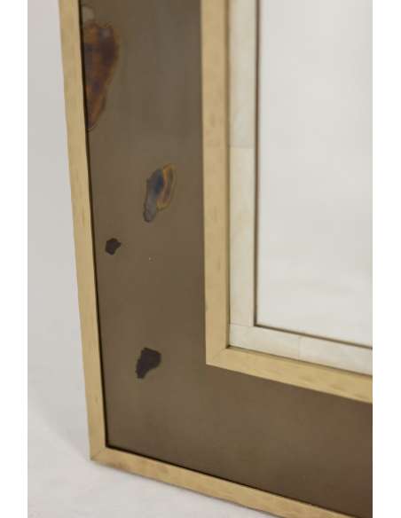 Mirror in oxidized and patinated brass marquetry. Artist’s work. -Bozaart
