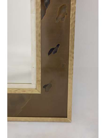 Miroir en marqueterie de laiton oxydé et patiné. Travail d’artiste -Bozaart