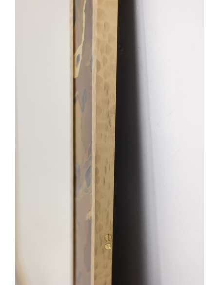 Mirror in oxidized and patinated brass marquetry. Artist’s work. -Bozaart