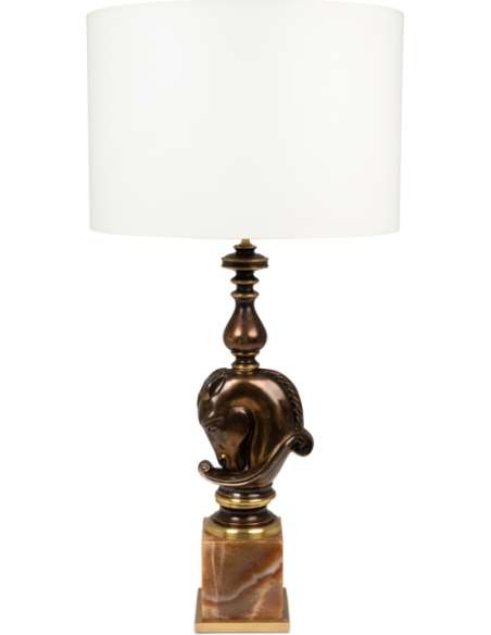 Maison Charles. Lampe buste de cheval en bronze patiné. Années 1970. -Bozaart
