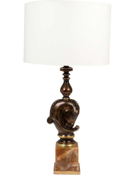Maison Charles. Lampe buste de cheval en bronze patiné. Années 1970. -Bozaart