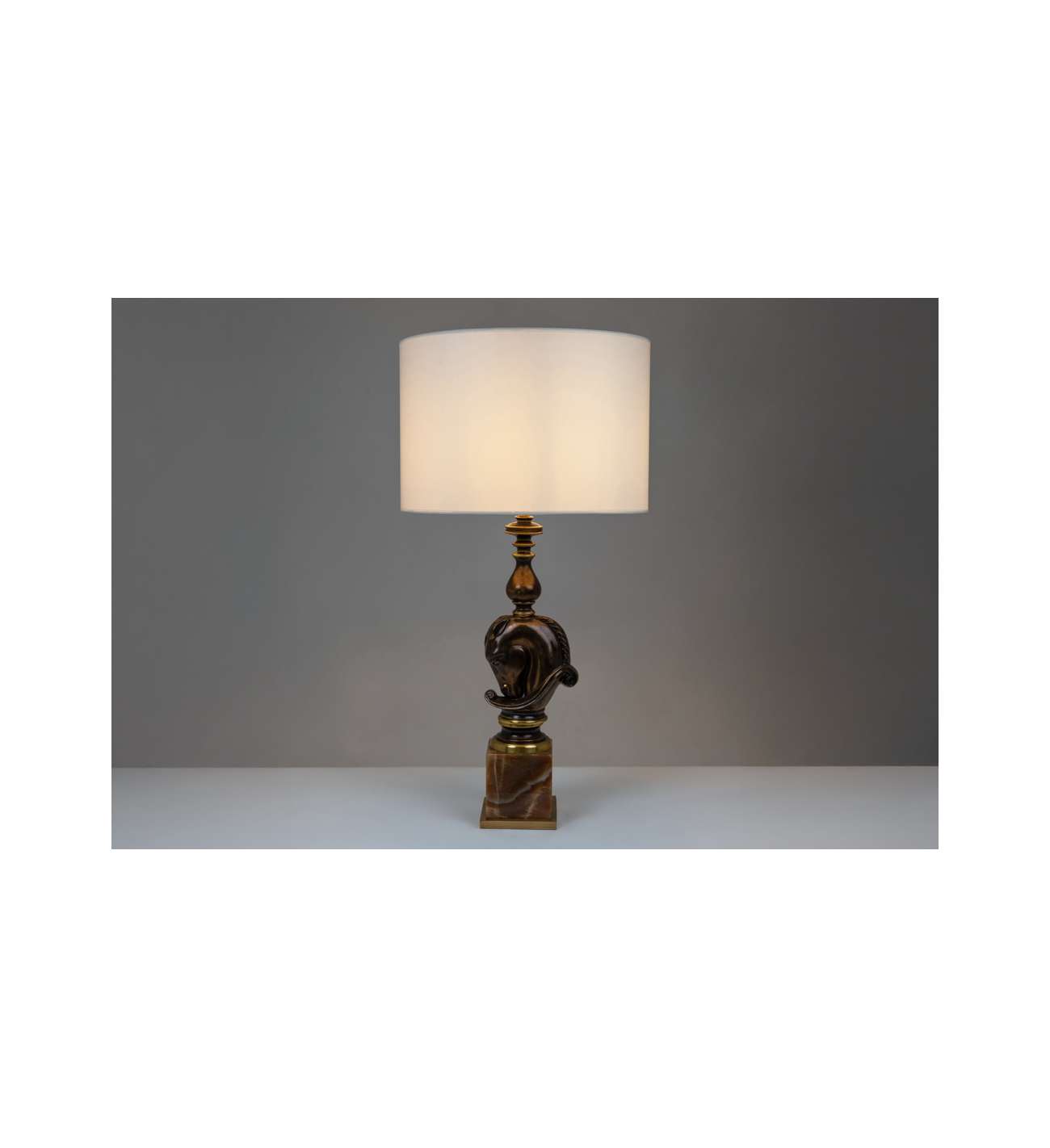Maison Charles. Patinated bronze... Maison Charles. Patinated bronze horse bust lamp. 1970s.