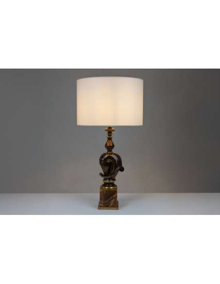 Maison Charles. Lampe buste de cheval en bronze patiné. Années 1970. -Bozaart