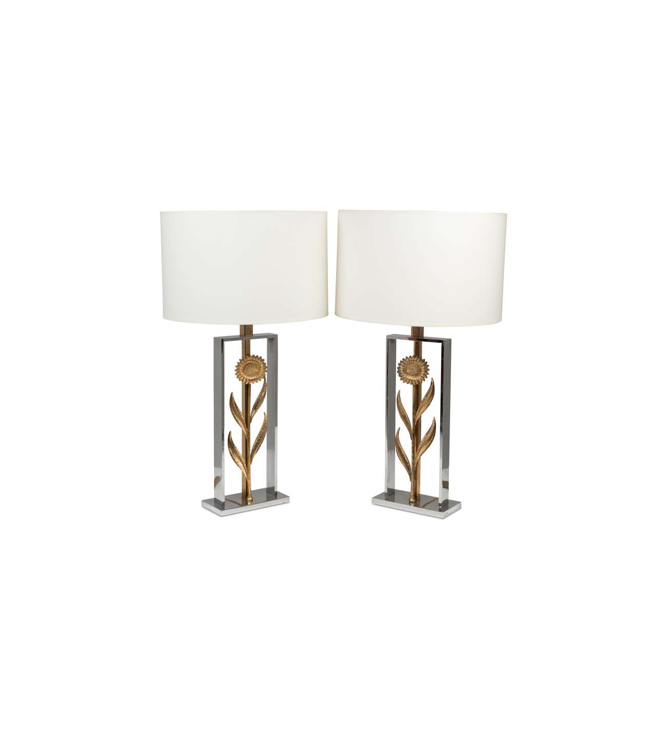 Maison Charles, attributed to. Pair of sunflower lamps. 1970s