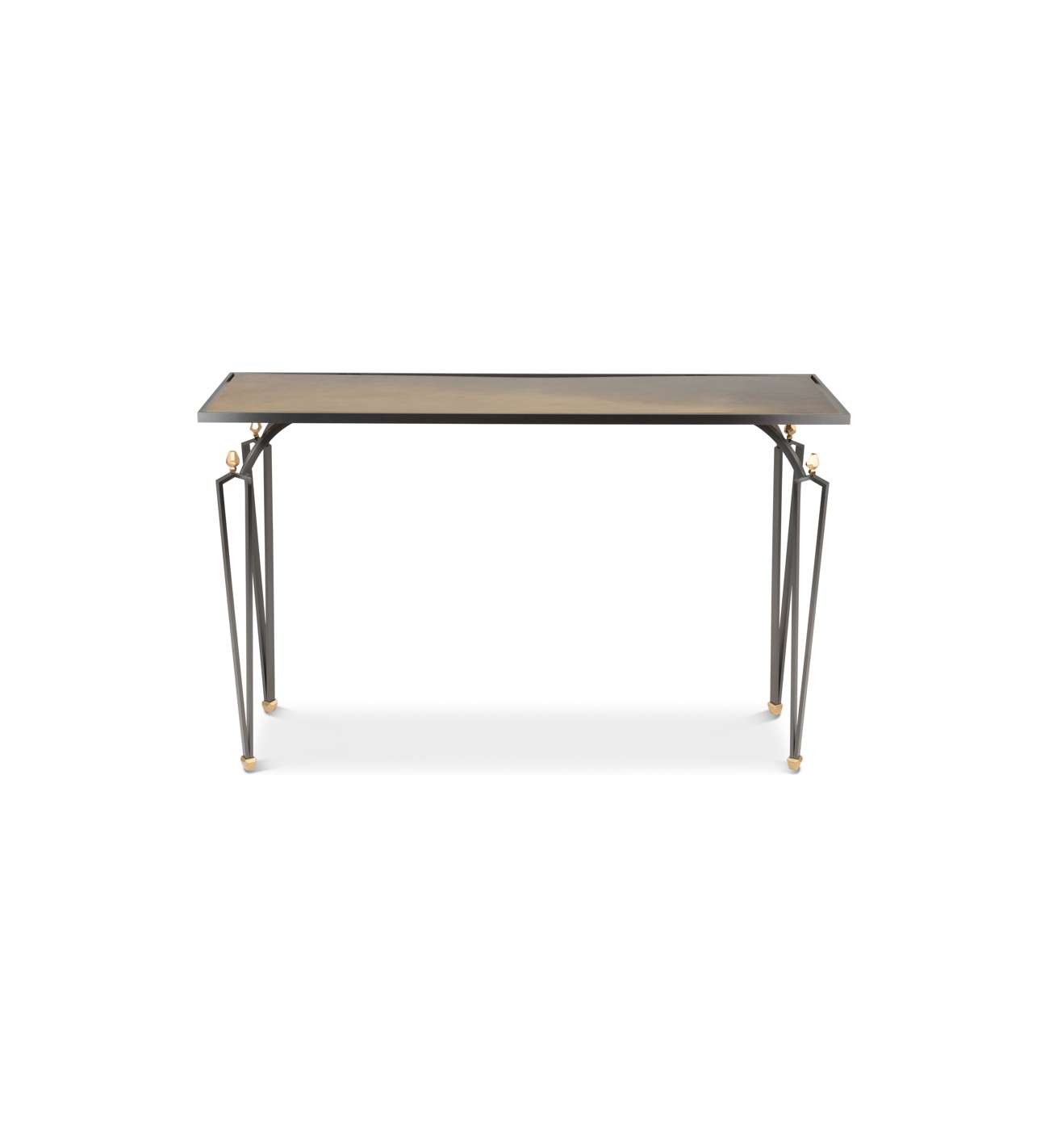 Rectangular console table in steel and brass. Contemporary work.