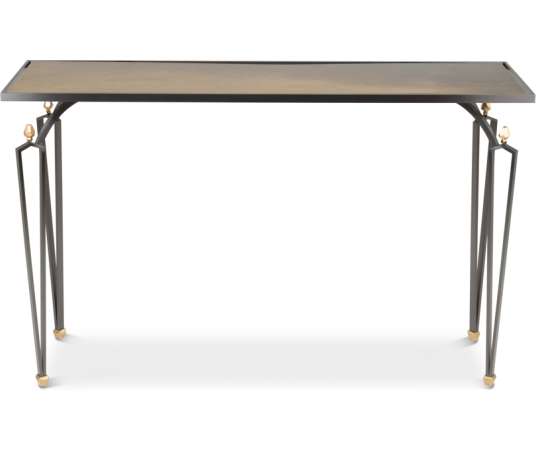 Rectangular console table in steel and brass. Contemporary work.