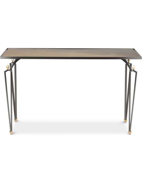 Console rectangulaire en acier et laiton. Travail contemporain. -Bozaart