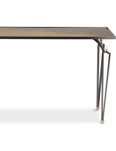 Console rectangulaire en acier et laiton. Travail contemporain. -Bozaart