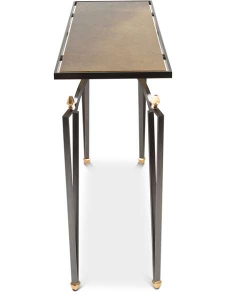 Rectangular console table in steel and brass. Contemporary work. -Bozaart