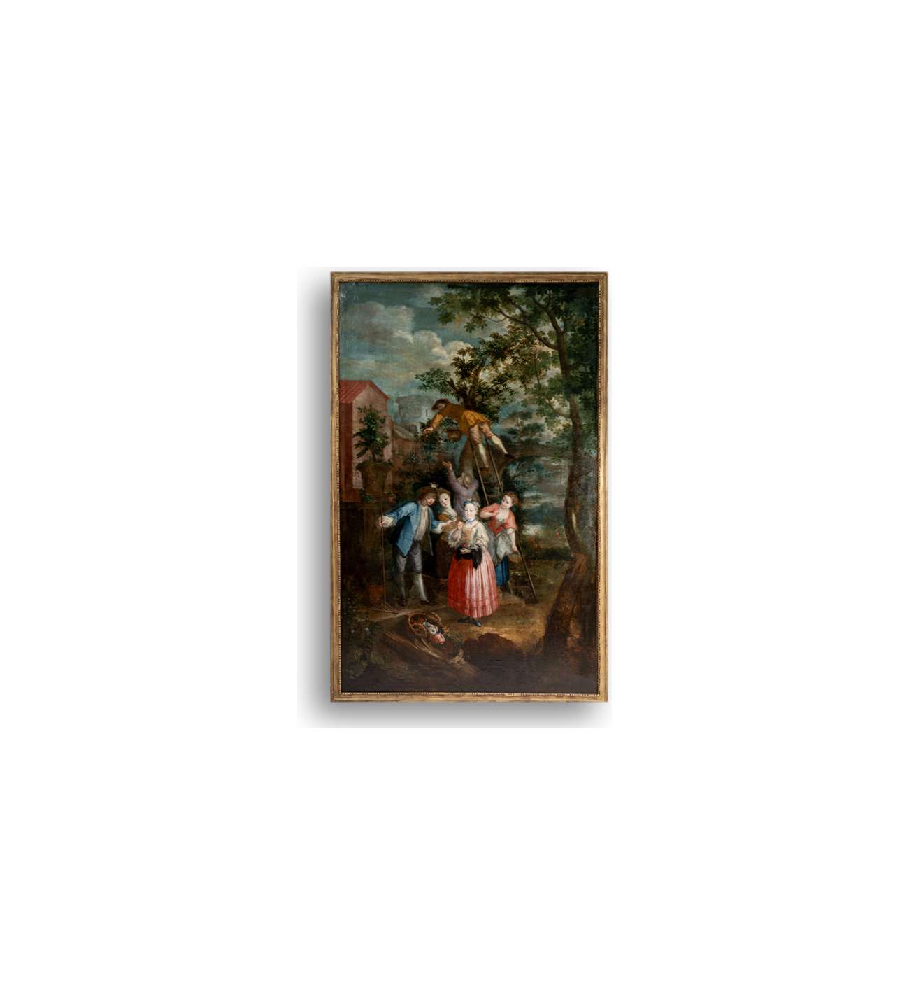 Huile sur toile représentant une cueillette. XVIIIe siècle.