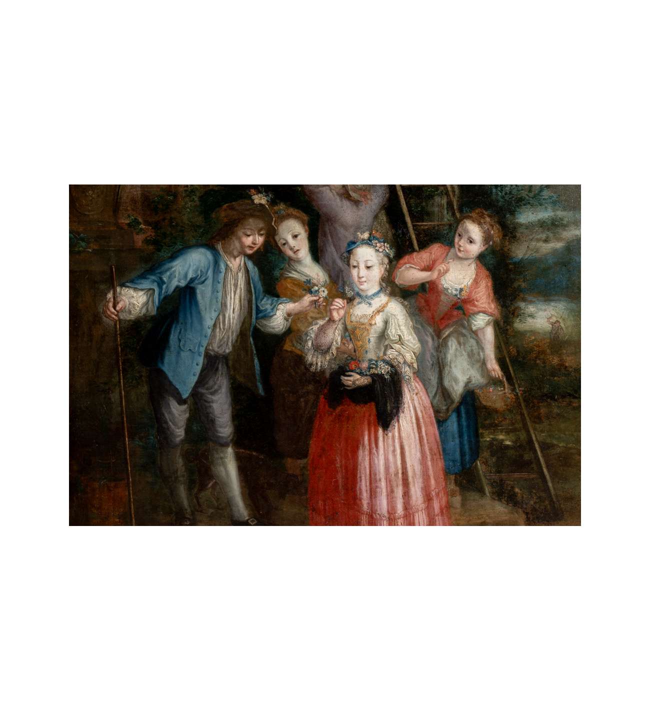 Huile sur toile représentant une... Huile sur toile représentant une cueillette. XVIIIe siècle.
