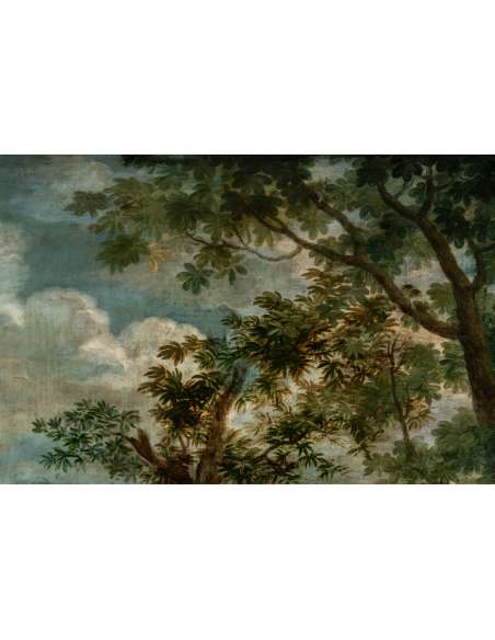 Huile sur toile représentant une cueillette. XVIIIe siècle. -Bozaart