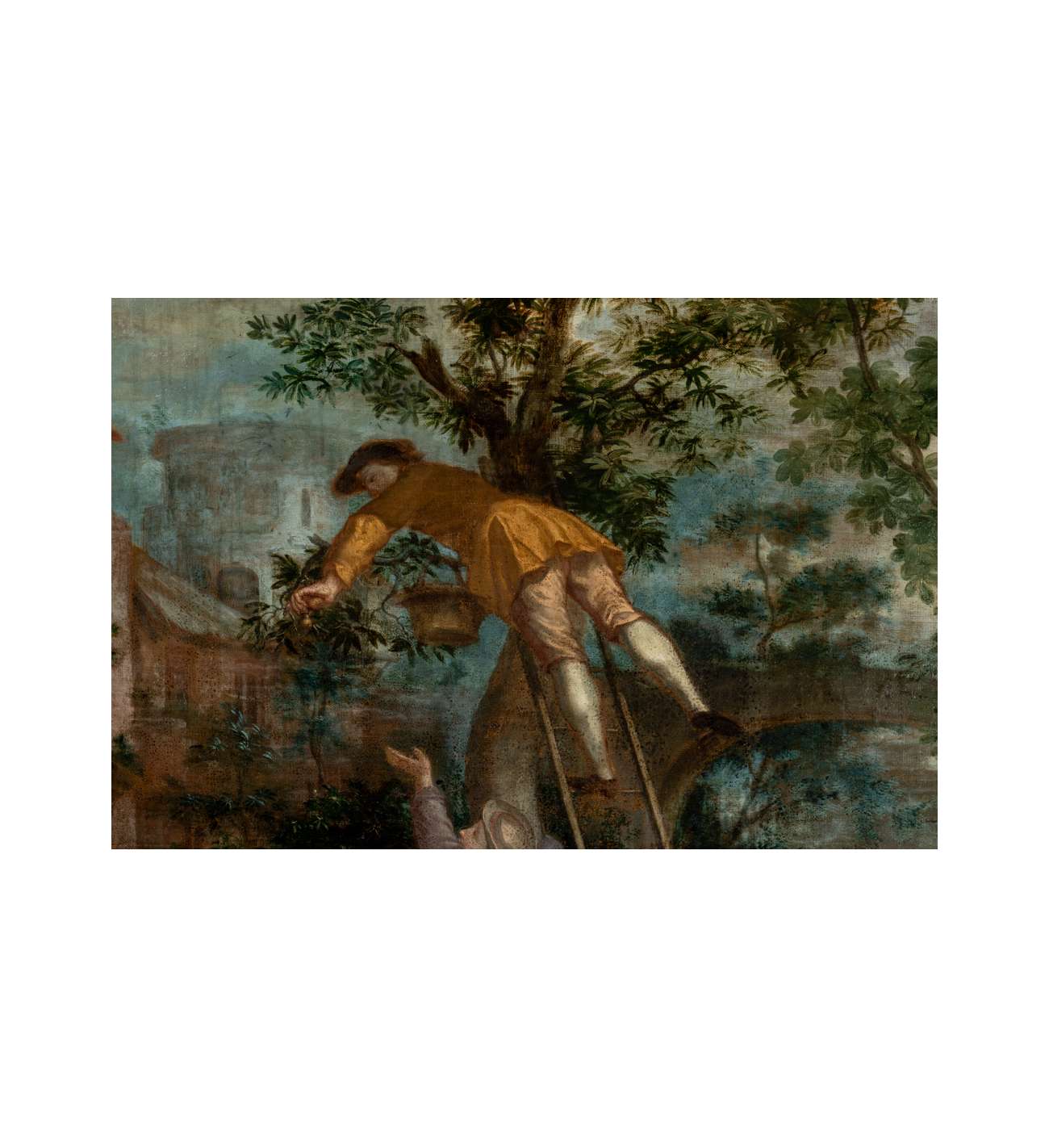Huile sur toile représentant une... Huile sur toile représentant une cueillette. XVIIIe siècle.