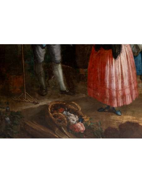Huile sur toile représentant une cueillette. XVIIIe siècle. -Bozaart