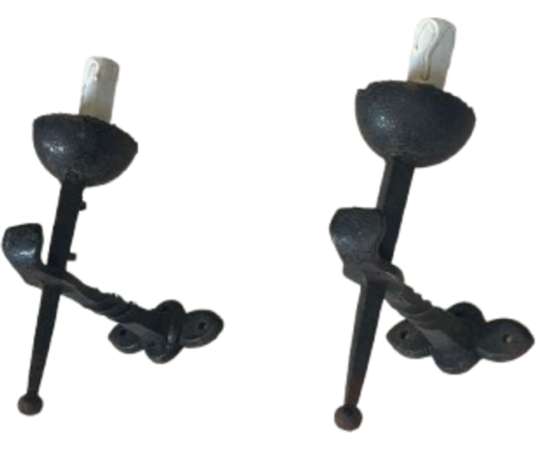 Pair of Gothic Style Wrought Iron Wall Lights