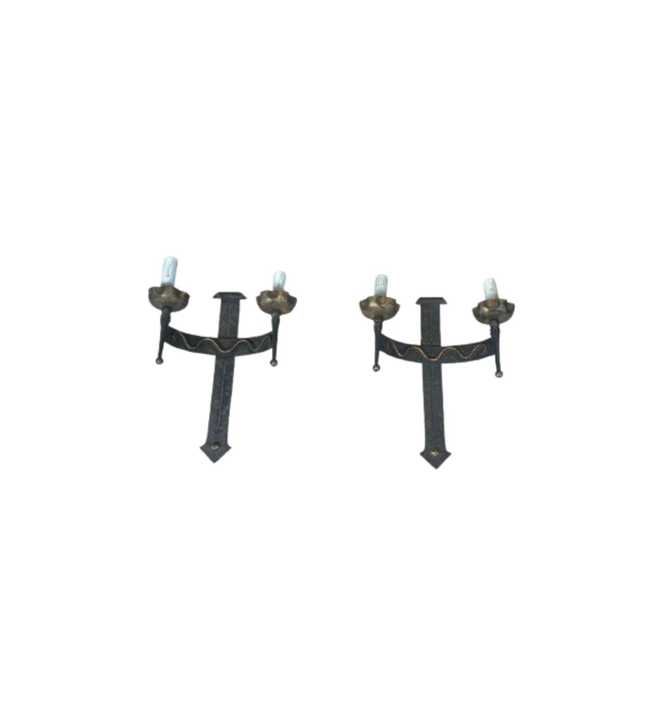 Paire d'Appliques en Fer Forgé au Blason à 2 Bras de Lumière