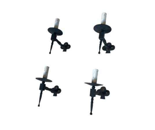Suite de Quatre Appliques en Fer Forgé