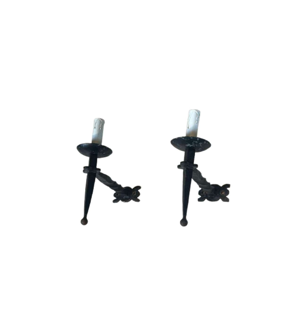 Paire d'Appliques en Fer Forgé de Style Gothique