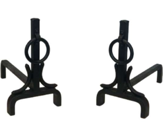 Pair of Modernist Wrought Iron Andirons in the Style of Jacques Adnet