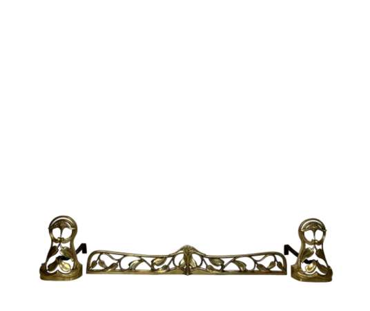 Paire de Chenets Art Nouveau en Bronze à Décors de Fleurs et Feuillages