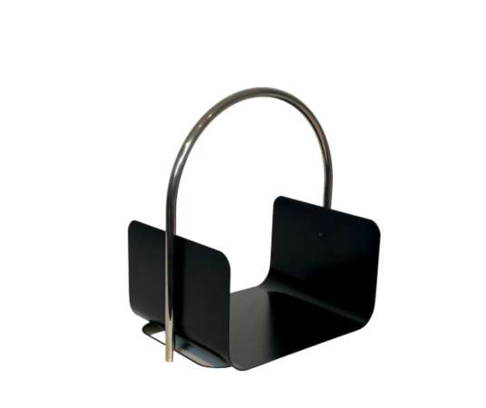 Porte-Buches Design en Métal Laqué Noir et Chrome