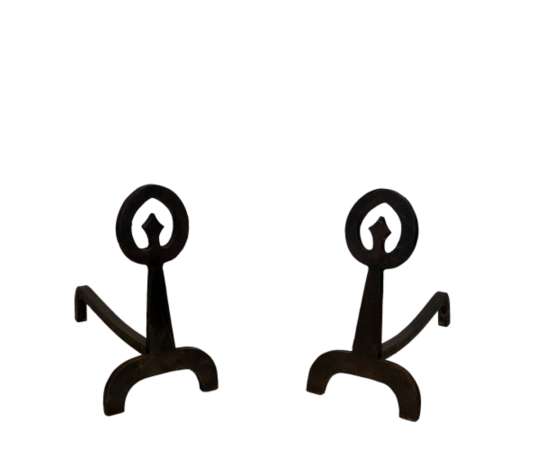 Pair of Modernist Wrought Iron Andirons