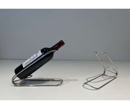 Paire de Porte-Bouteilles en Métal Argenté
