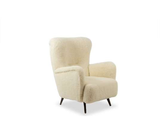 Fauteuil, ou bergère, avec son tissu à bouclettes. Années 1950
