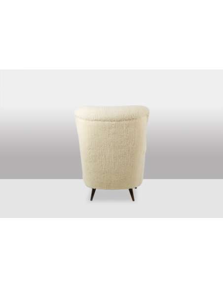 Armchair, or bergère, with its bouclette fabric. 1950s -Bozaart
