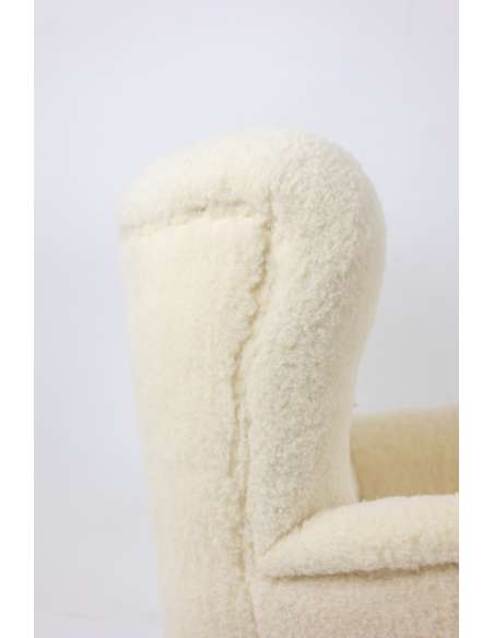 Fauteuil, ou bergère, avec son tissu à bouclettes. Années 1950 -Bozaart