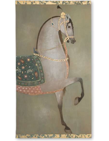 Painted canvas depicting an Indian horse in profile. Contemporary work. -Bozaart