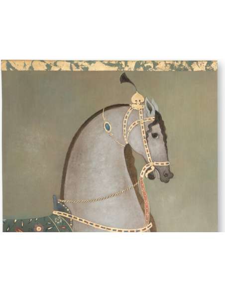 Toile peinte figurant un cheval indien de profil. Travail contemporain -Bozaart