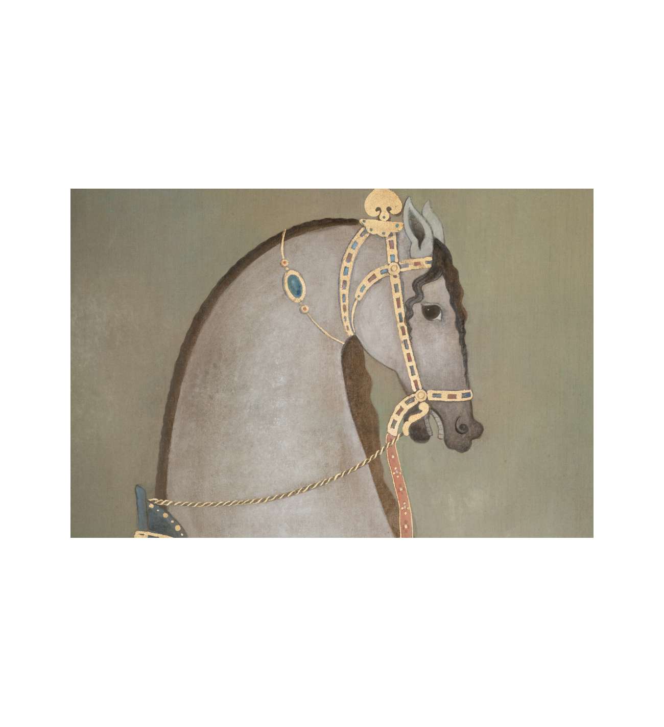 Toile peinte figurant un cheval... Toile peinte figurant un cheval indien de profil. Travail contemporain