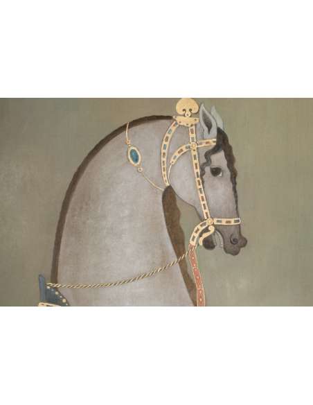 Toile peinte figurant un cheval indien de profil. Travail contemporain -Bozaart