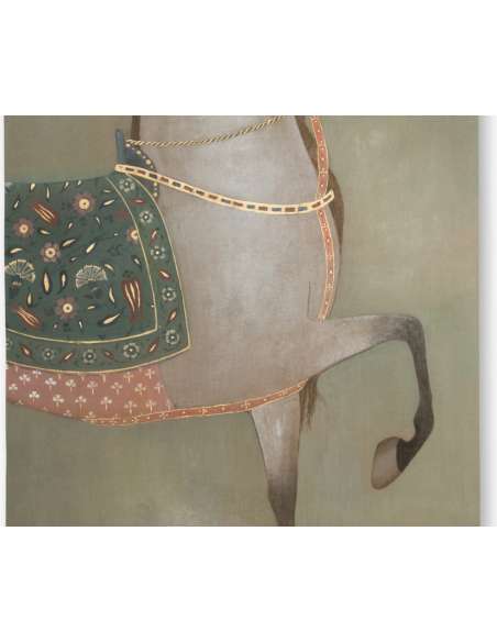 Toile peinte figurant un cheval indien de profil. Travail contemporain -Bozaart