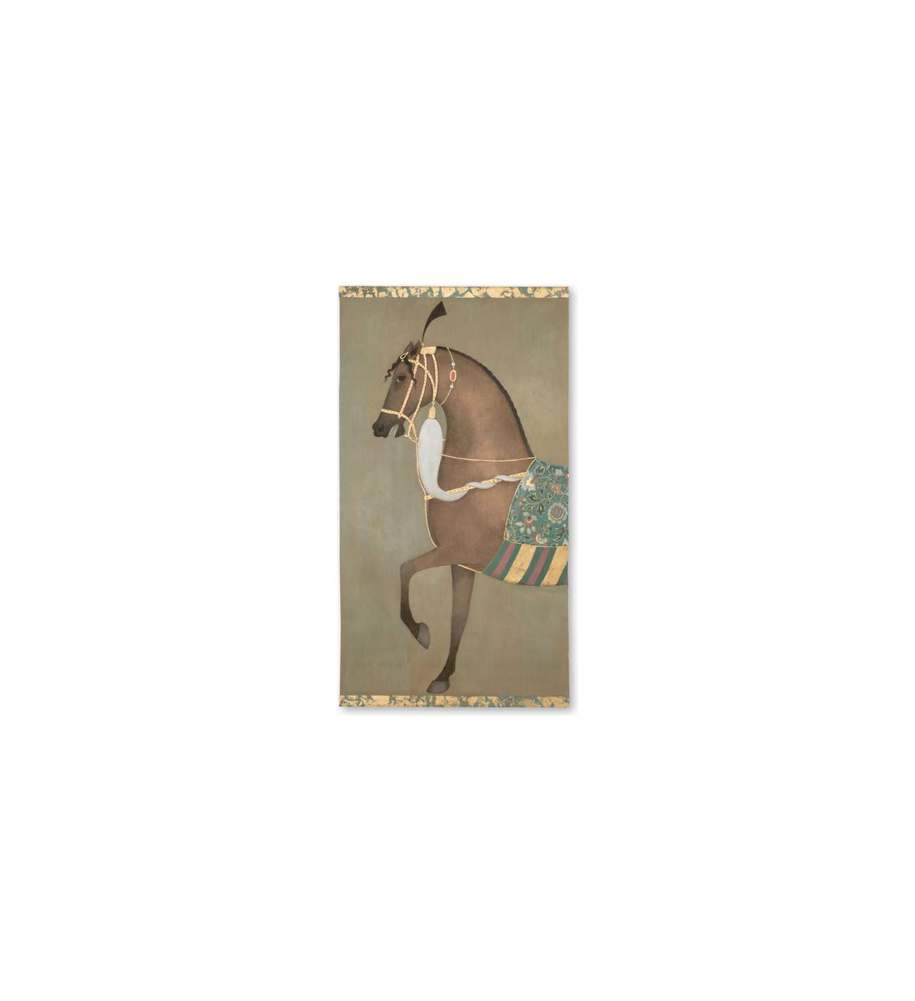Painted canvas depicting an Indian horse in profile. Contemporary work.