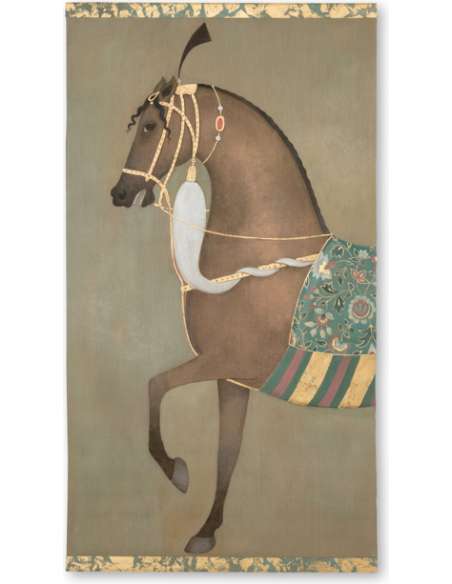 Painted canvas depicting an Indian horse in profile. Contemporary work. -Bozaart