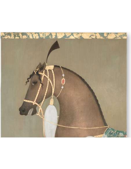 Toile peinte figurant un cheval indien de profil. Travail contemporain. -Bozaart
