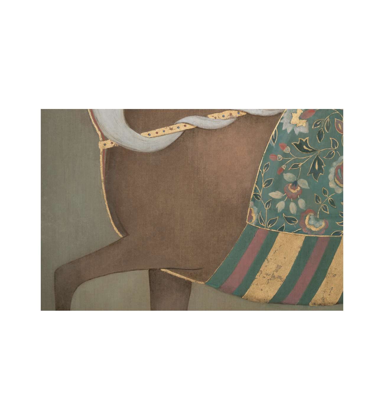 Toile peinte figurant un cheval... Toile peinte figurant un cheval indien de profil. Travail contemporain.