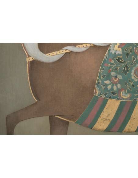 Painted canvas depicting an Indian horse in profile. Contemporary work. -Bozaart
