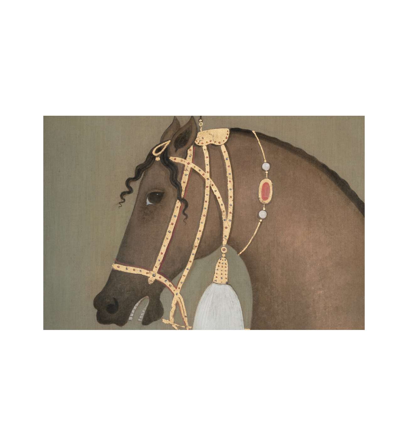Painted canvas depicting an Indian... Painted canvas depicting an Indian horse in profile. Contemporary work.