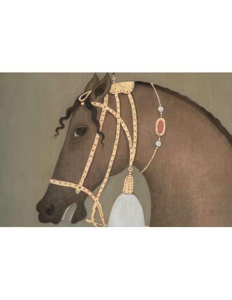 Painted canvas depicting an Indian horse in profile. Contemporary work. -Bozaart
