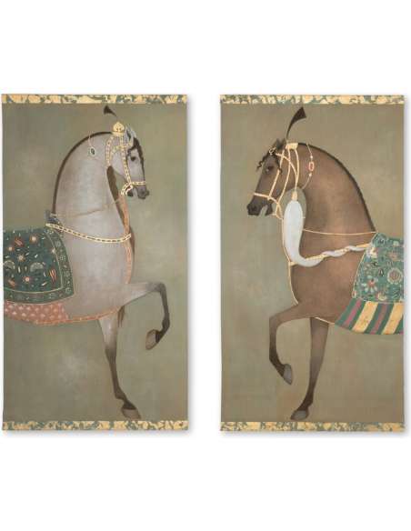 Painted canvas depicting an Indian horse in profile. Contemporary work. -Bozaart