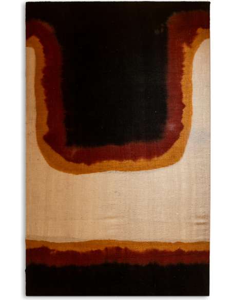 Triptyque à décor géométrique en laine tissée. Travail artisanal, 20e siècle. -Bozaart