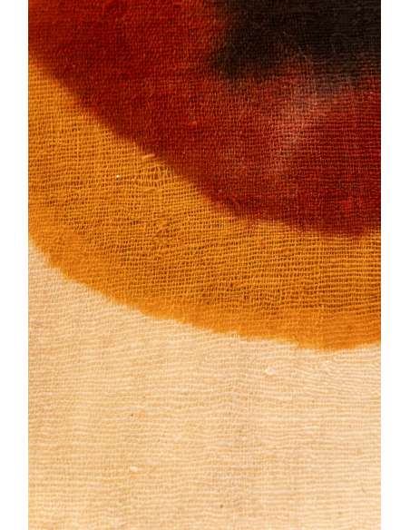 Triptyque à décor géométrique en laine tissée. Travail artisanal, 20e siècle. -Bozaart