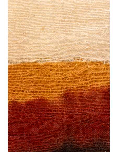Triptyque à décor géométrique en laine tissée. Travail artisanal, 20e siècle. -Bozaart