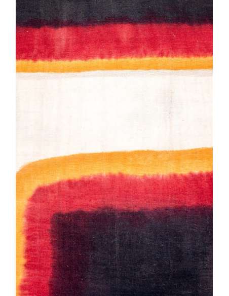 Triptyque à décor géométrique en laine tissée. Travail artisanal, 20e siècle. -Bozaart