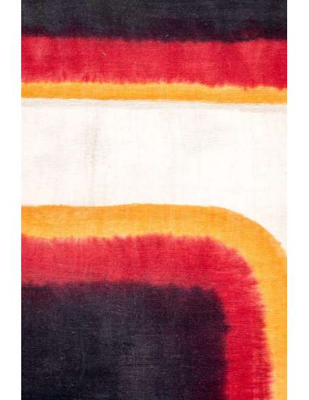 Triptyque à décor géométrique en laine tissée. Travail artisanal, 20e siècle. -Bozaart